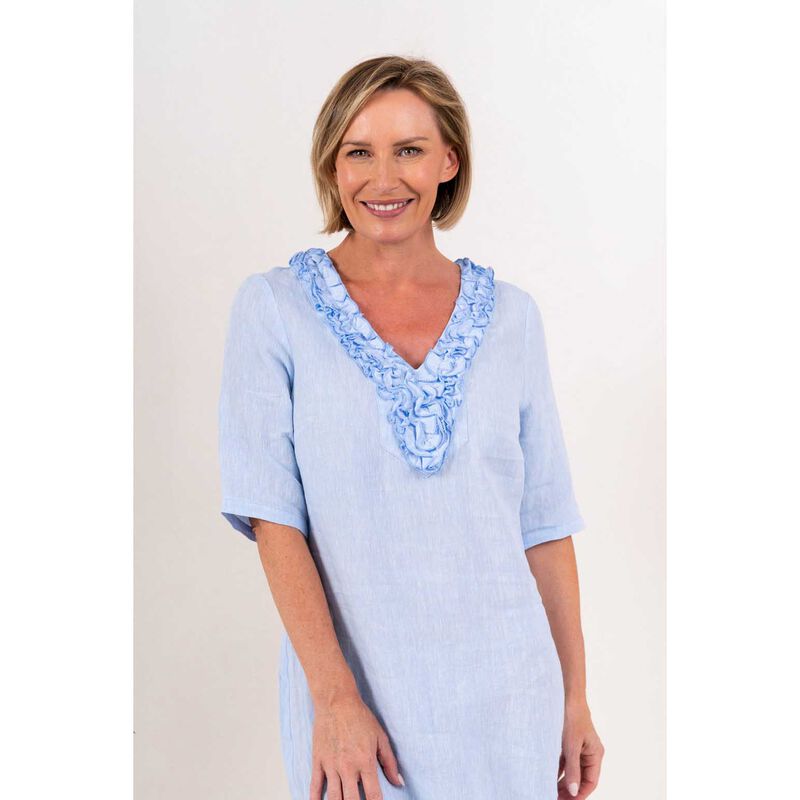 See Saw 100% Linen  Ss Ruffle Front Dress image number 1
